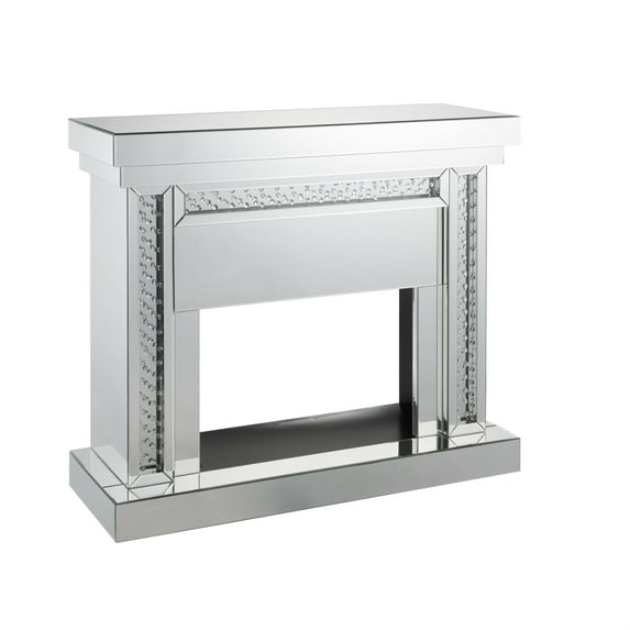 Wood and Mirror Electric Fireplace with Embedded Faux Crystals, Clear
