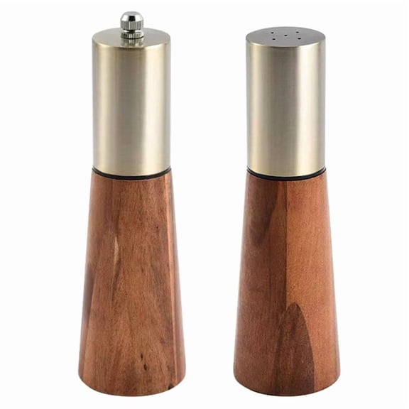 Wood and Stainless Pepper Grinder Set, 2-Pack Manual Grinders for Kitchen Barbecue