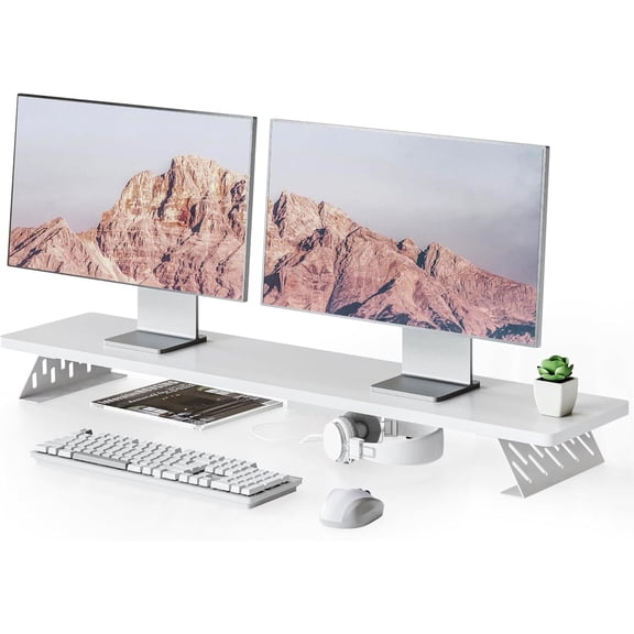 Wood and Steel Dual Monitor Stand Riser for Desktop, Laptop, PC, and Printer