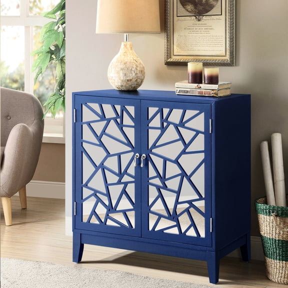 Wood and glass 2-door console table with magnetic closure for convenient use in entry hallways and living rooms