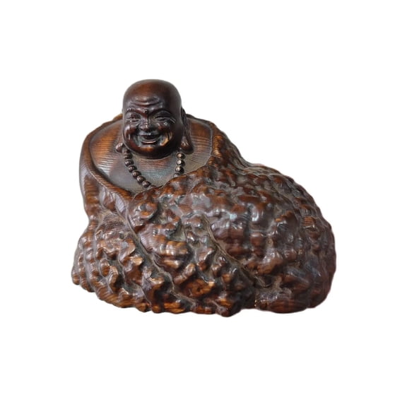 Wood carving buddha statue buddhism good fortune Amitabha fat happy praying art zen Gift decorative sculpture home decor