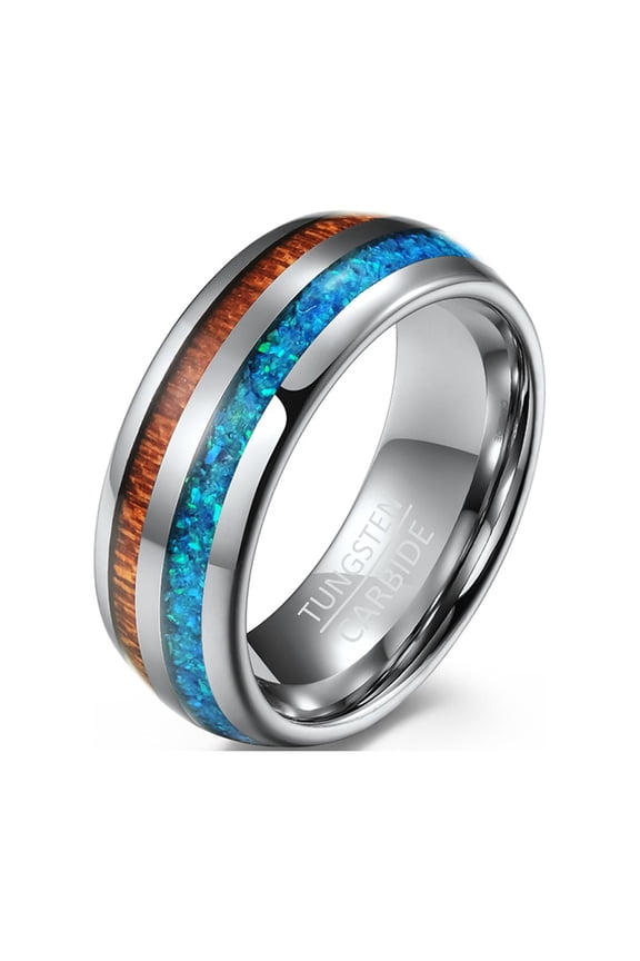 Wood design 8mm Tungsten Carbide Mens Ring Men Wedding Band Opal Man Ring