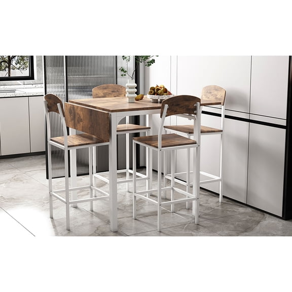 Wood - grain finish & black frame | Ideal for family dinners, space - saving design | Aesthetic and practical dining set