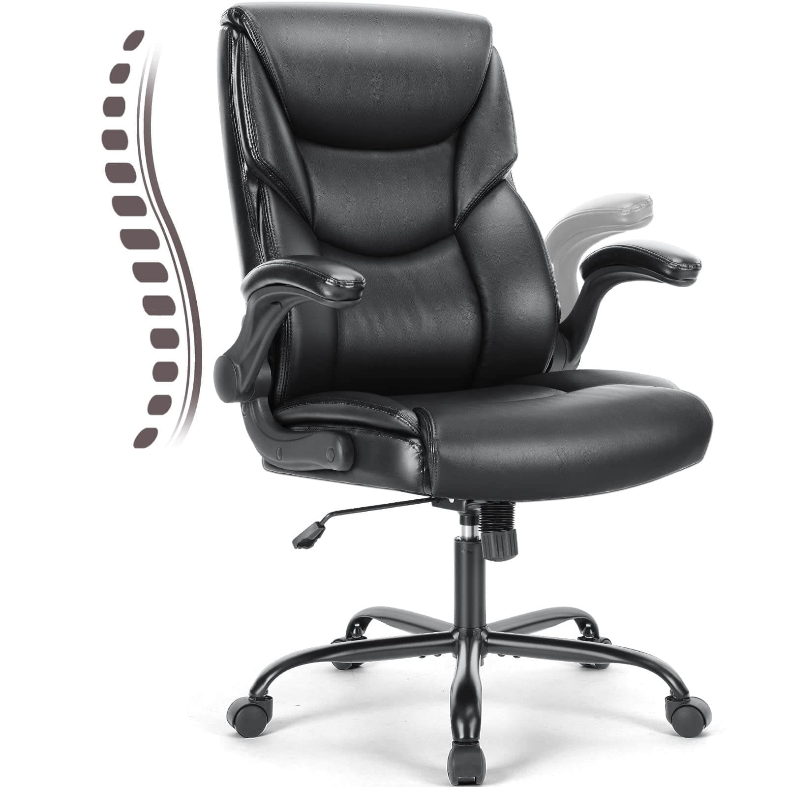 Bigleap  Big and Tall Office Chair Desk Chair 300lbs Wide Seat with Adjustable Armrest and Lumbar Support PU Leather High Back Executive Task Ergonomic Computer Chair for Back Pain,Black1