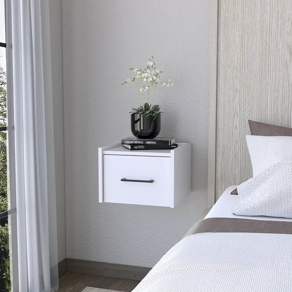 Wood material - Single drawer and top shelf - Bedroom functionality - Modern touch