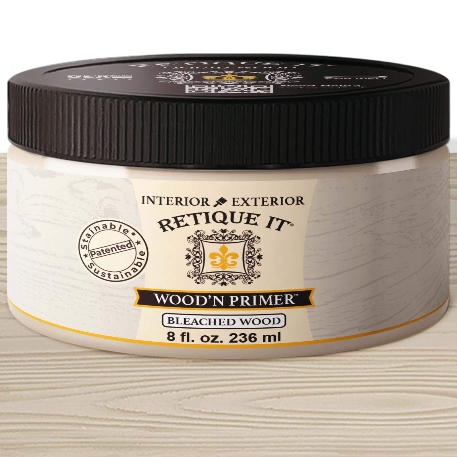 Retique It Wood'n Primer - Paint it then stain it - Stainable Wood Fiber Paint (Bleached Wood, Small)