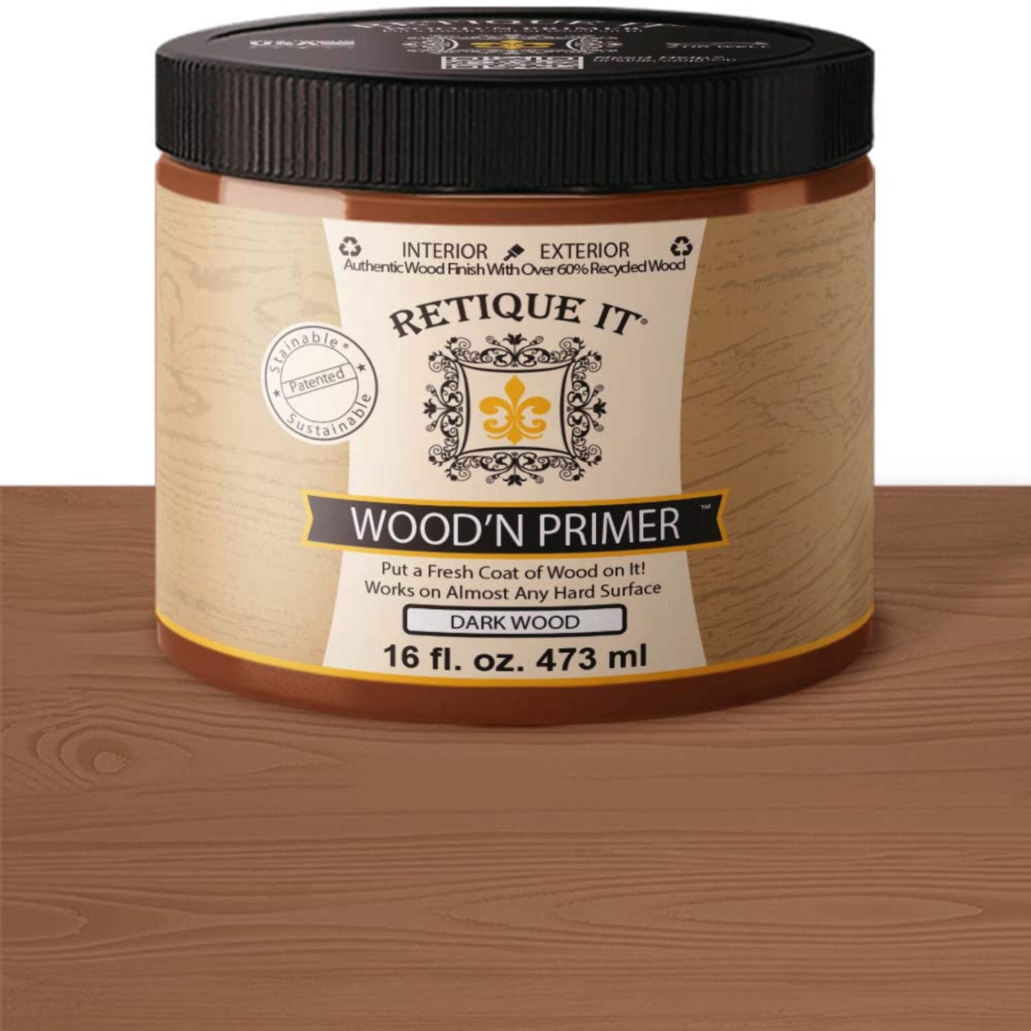 Retique It Wood'n Primer - Paint it then stain it - Stainable Wood Fiber Paint (Dark Wood, Medium)