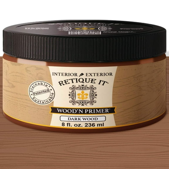 Retique It Wood'n Primer - Paint it then stain it - Stainable Wood Fiber Paint (Dark Wood, Small)