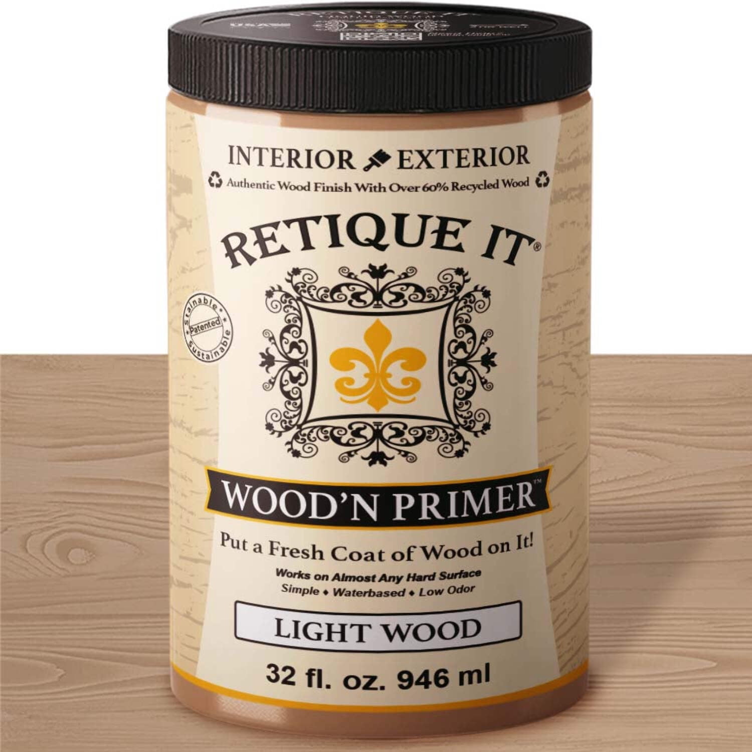 Retique It Wood'n Primer - Paint it then stain it - Stainable Wood Fiber Paint (Light Wood, Large)
