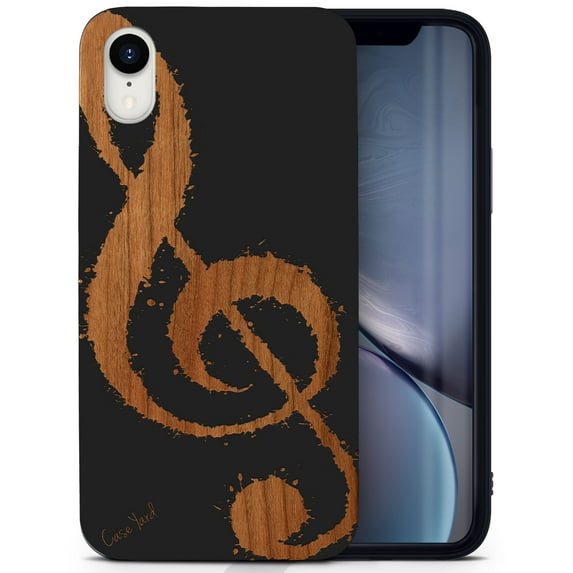 Wood phone case for iPhone XR compatible protective cell phone cover shockproof slim fit laser engraved Music Is The Answer design Black wood case for Men & Women by CaseYard
