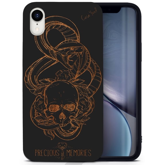 Wood phone case for iPhone XR compatible protective cell phone cover shockproof slim fit laser engraved Precious Memories design Black wood case for Men & Women by CaseYard