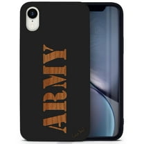 Wood phone case for iPhone XR compatible protective cell phone cover shockproof slim fit laser engraved US Army Stencil design Black wood case for Men & Women by CaseYard