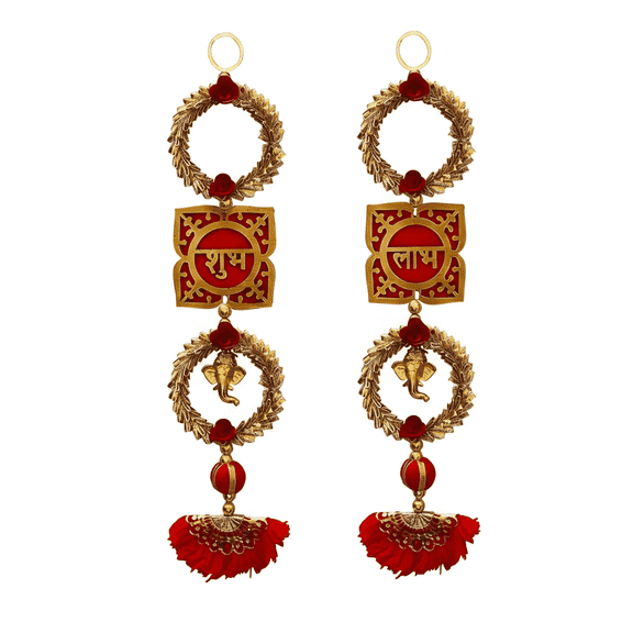 Indian Store01 15-inch Wooden Shubh Labh Wall Hanging,Traditional Indian Door Decor, 1 Pair