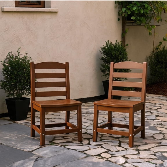 Wood-tone brown HDPE armless outdoor chairs  set of 2 for patio seating