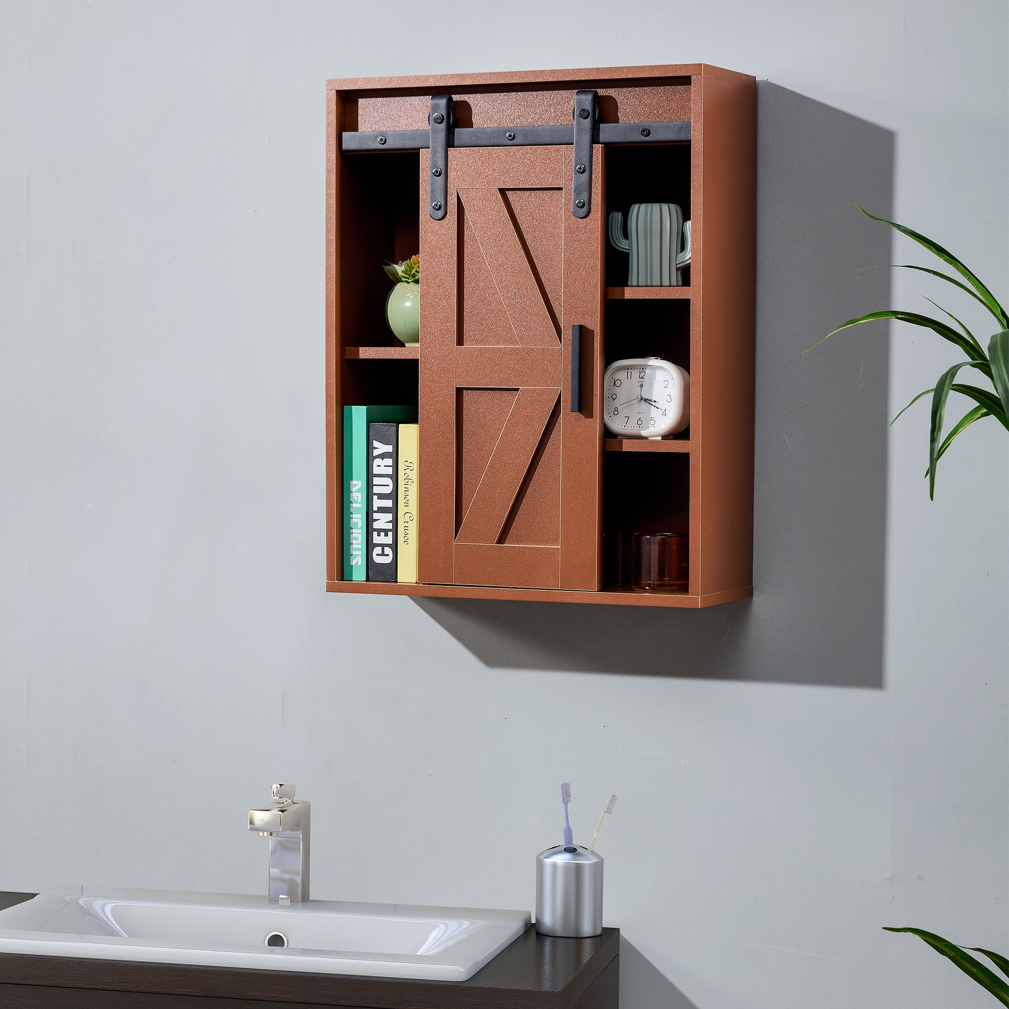Wood wall-mounted storage cabinet, 5-layer toilet bathroom storage ...
