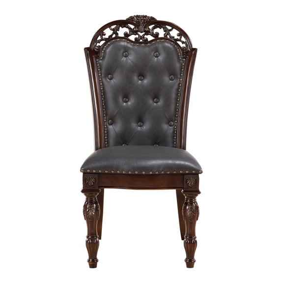 Wood with Cherry Finish - Tufted Back and Nailheads - Dining Room Seating Option - 2 Chairs Set