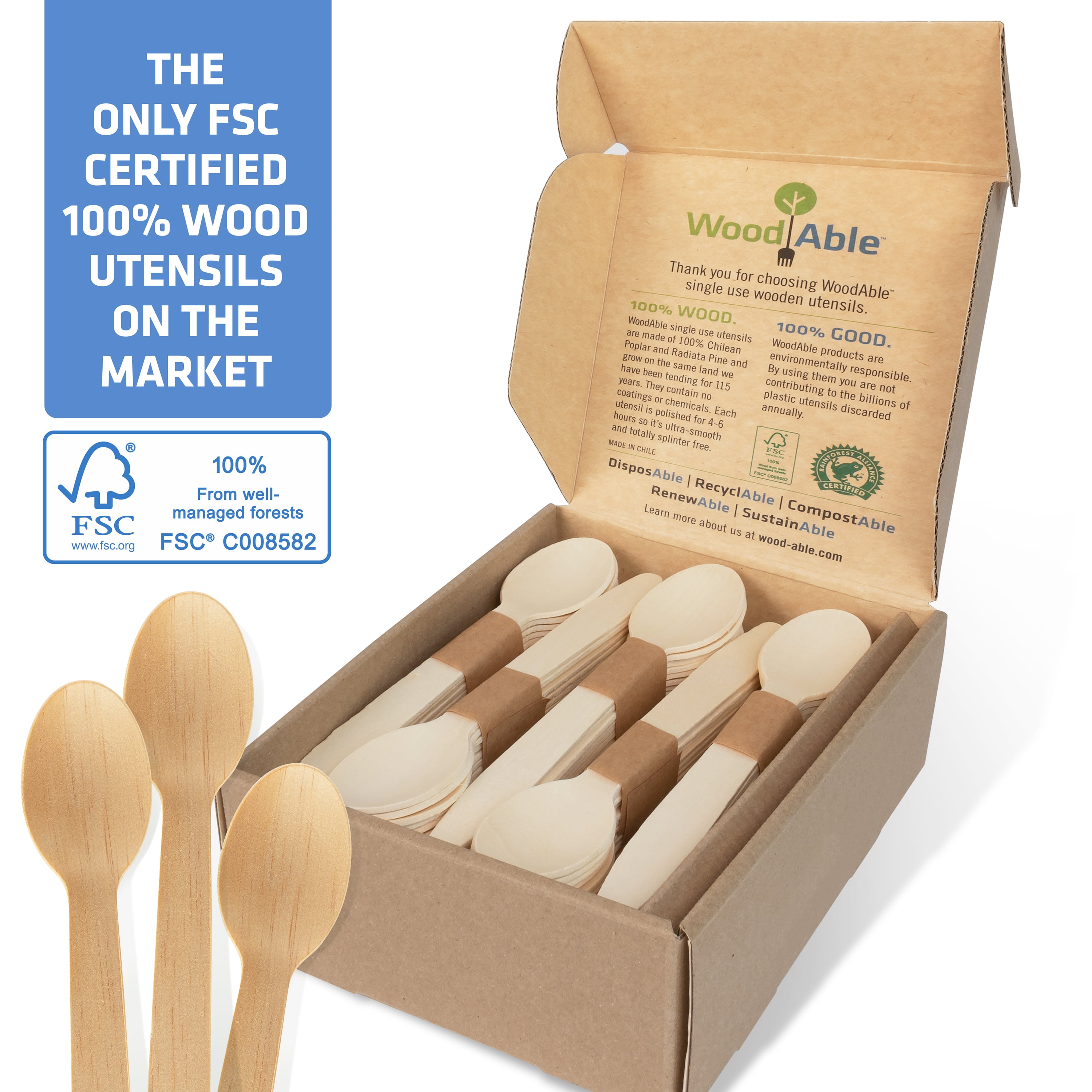 WoodAble, 100 Spoons, Disposable Wooden Utensils