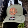 thumbnail image 1 of WoodHide© Tree Patch Hat – Richardson 112 Trucker Cap with Sunburst Leather & Wood, 1 of 5