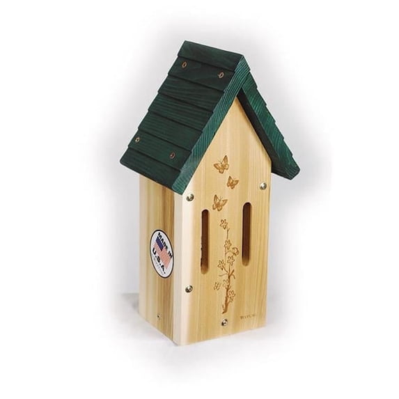 WoodLink Butterfly Hibernation Box Cedar House - Painted Roof, Etched Butterflies