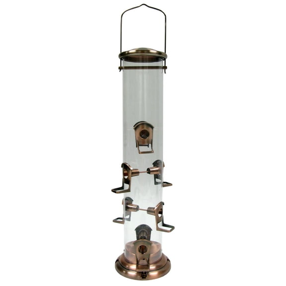 Woodlink Plastic Tube Bird Feeder with 8 Metal Ports and Brushed Copper Finish