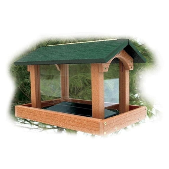 WoodLink Large 4-Perch Hopper Recycled Plastic Hopper Bird Feeder with Roof, Green, 8.8 qt Capacity