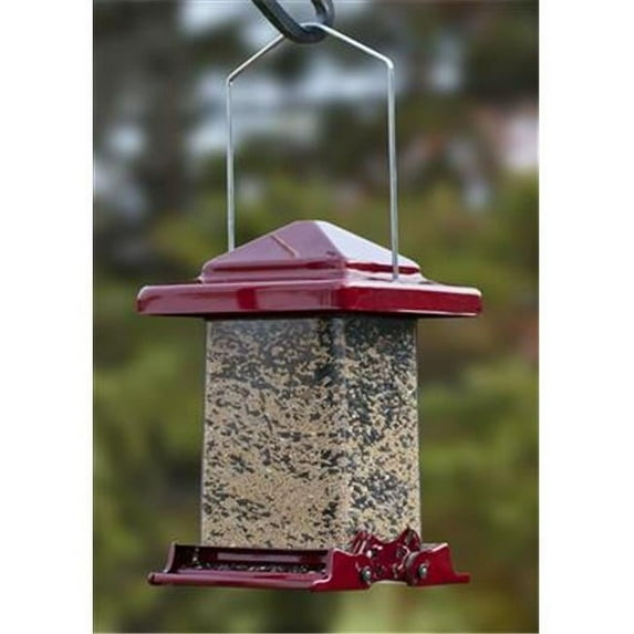 WoodLink Vista Squirrel Proof Metal Hopper Feeder with Hanger, Red, 8 lbs Capacity
