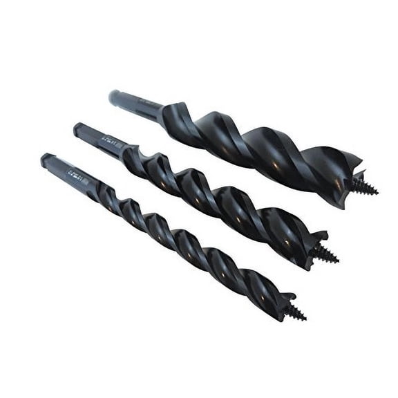 WoodOwl 3 Piece Set with 1/2 , 3/4 and 1 x 7-1/2 Long Ultra Smooth Tri Cut Auger Hand Brace Boring Bit PTEE coated 09705/09709/09713