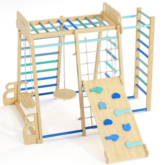 Buballino Premium Climb & Slide Jungle Gym - Wooden Toddler Playset, Indoor Safe Exploration