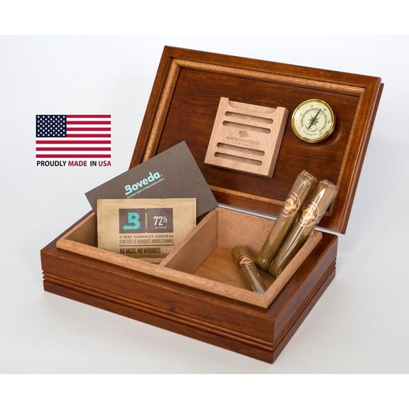 WoodTop Amish Cigar Humidor. Solid Maple with Heritage Cherry Finish, 50 Count Size