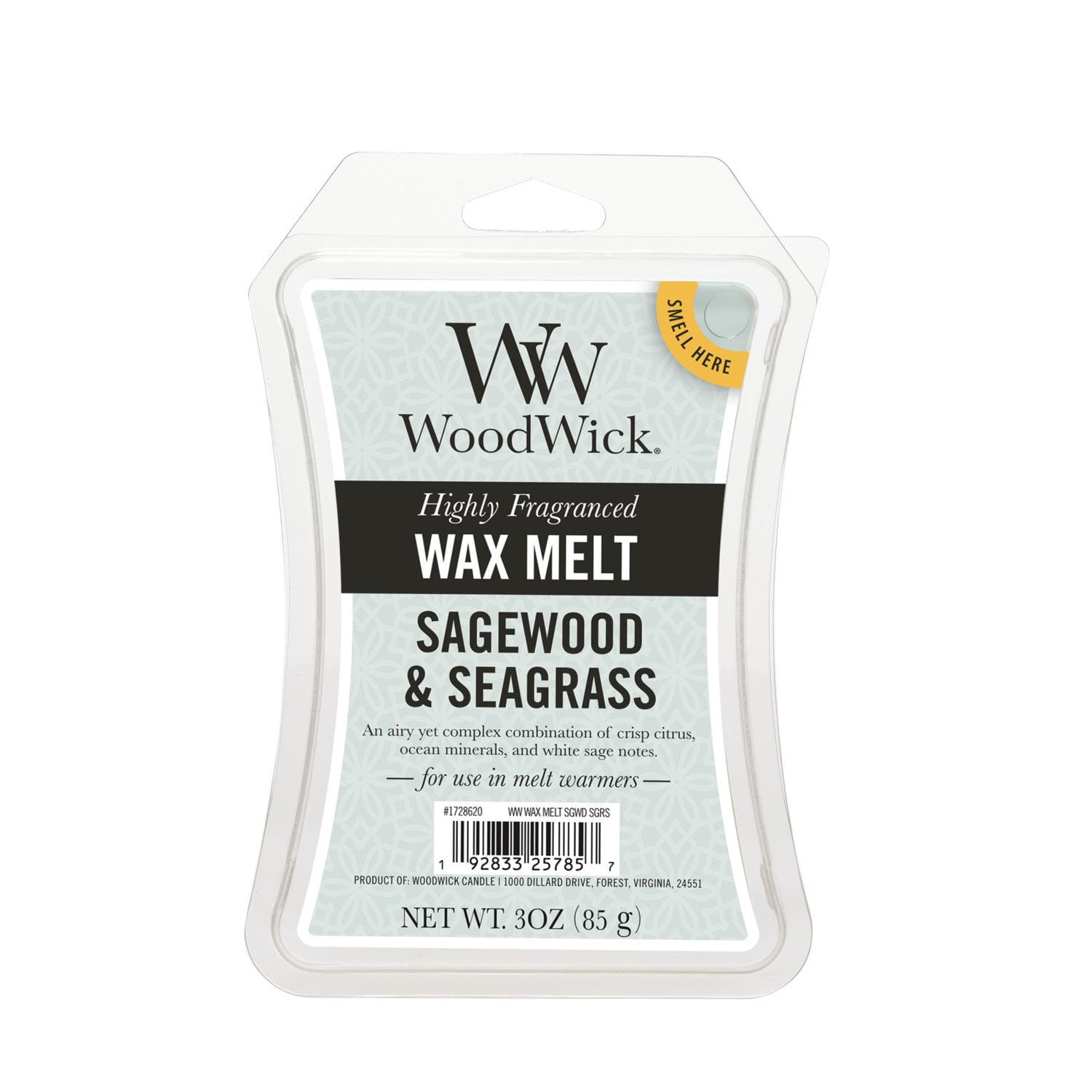 Woodwick Wax Melts, Sagewood & Seagrass, 1 Pack of 6, 3 oz