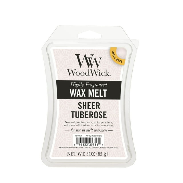 Woodwick Wax Melts, Candle Sheer Tuberose, 1 Pack of 6, 3 oz