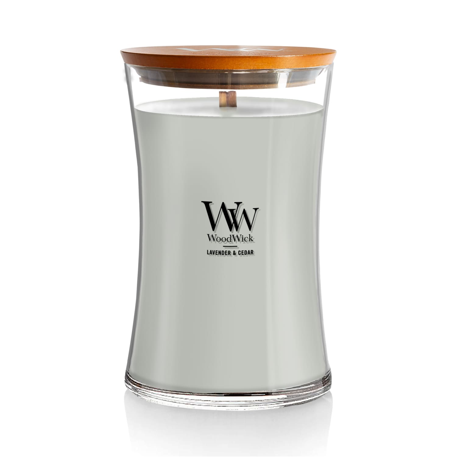 WoodWick Lavender & Cedar Scented Large Hourglass Candle, Crackles as it burns, Up to 180 hrs burn time, Perfect for gifting, 21.5oz