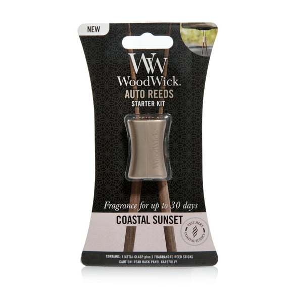 WoodWick Coastal Sunset Auto Reeds Hanging Car Air Freshener Starter Kit with Scented Bamboo Reeds