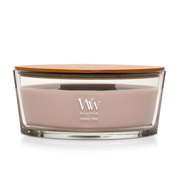 WoodWick Patchouli Crème Scented Ellipse Candle with Crackling Hearthwick Flame, Great for Gifting, Burns up to 40 Hours, 16 oz
