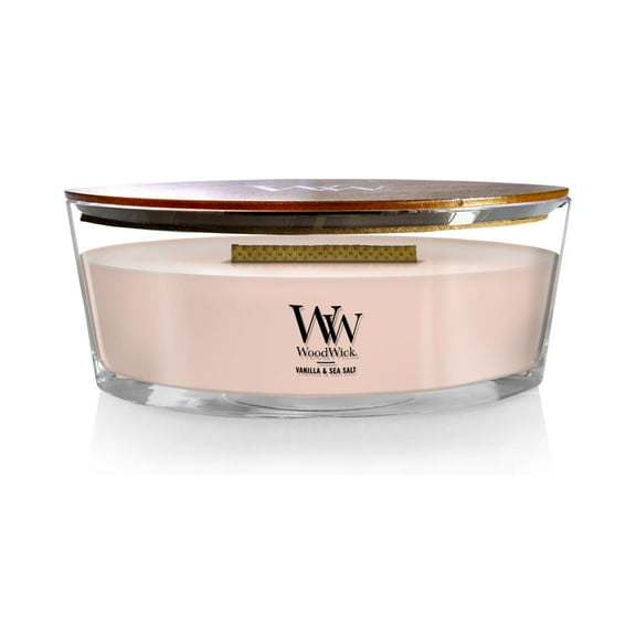 WoodWick Ellipse Scented Candle, Vanilla & Sea Salt Scent, Crackles as it Burns, Up to 50 hours Burn Time, Premium Soy blend, Perfect for gifting, 16oz
