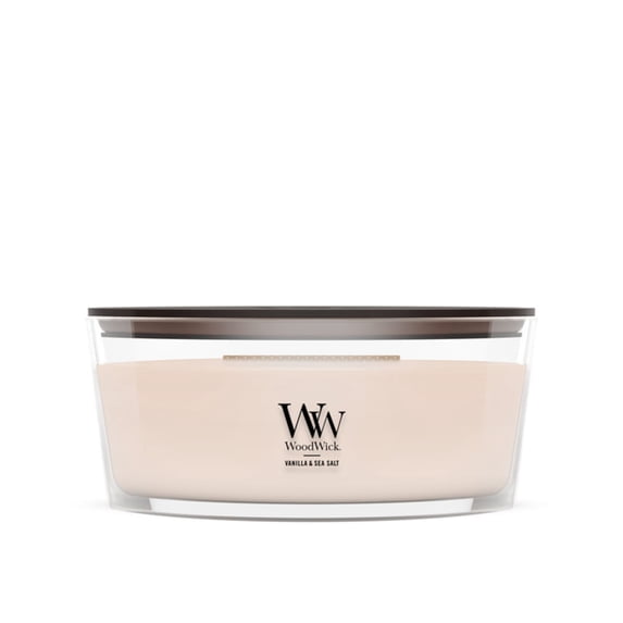 WoodWick Ellipse Scented Candle, Vanilla & Sea Salt Scent, Crackles as it Burns, Up to 50 hours Burn Time, Premium Soy blend, Perfect for gifting, 16oz