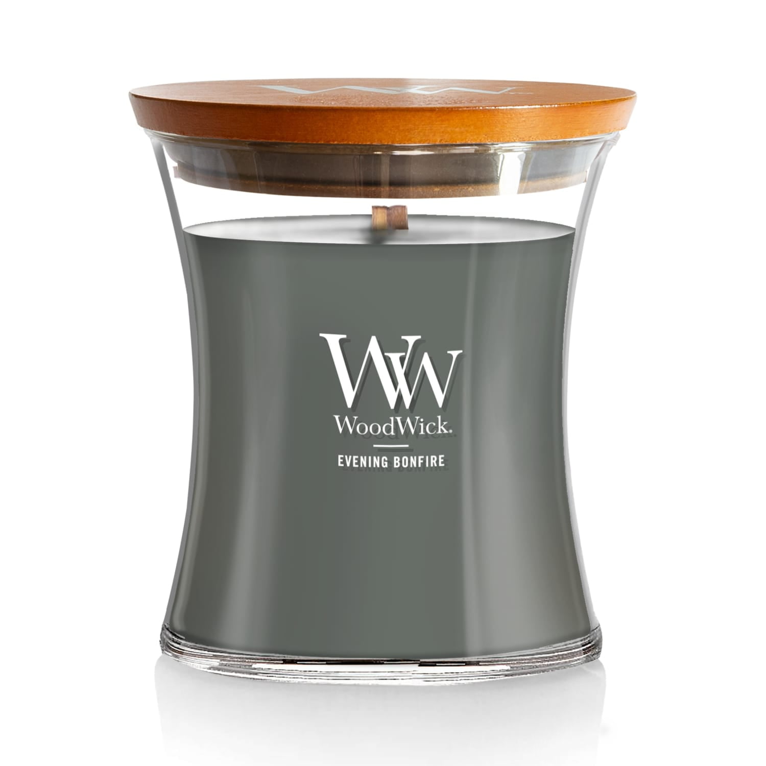 WoodWick Evening Bonfire Scented Medium Hourglass Candle, Crackles as it Burns, Great for Gifting, 9.7oz