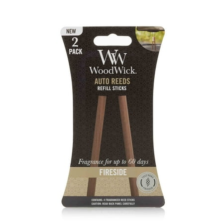 WoodWick Fireside Auto Reed Refills, 2 Pack, Car Air Freshener, Lasts up to 60 Days