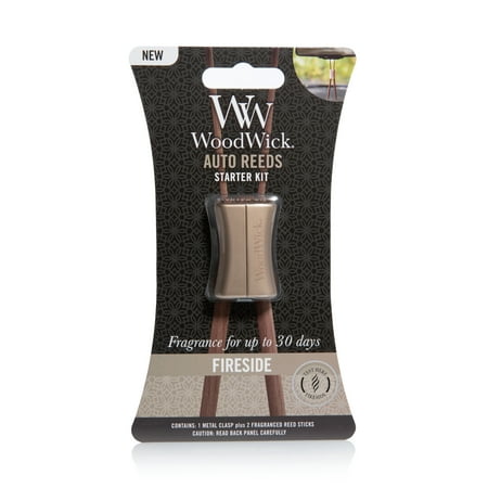 WoodWick Fireside Auto Reeds Hanging Car Air Freshener Starter Kit with Scented Bamboo Reeds