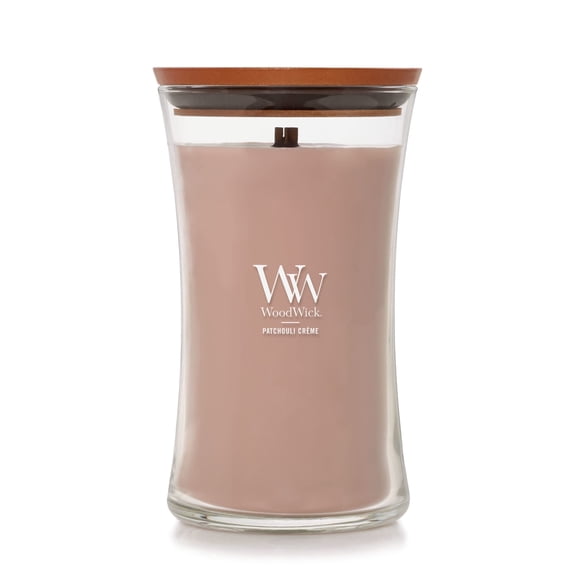 WoodWick Large Hourglass Scented Candle, Crackles as it Burns, Patchouli Crème, 21.5 oz.