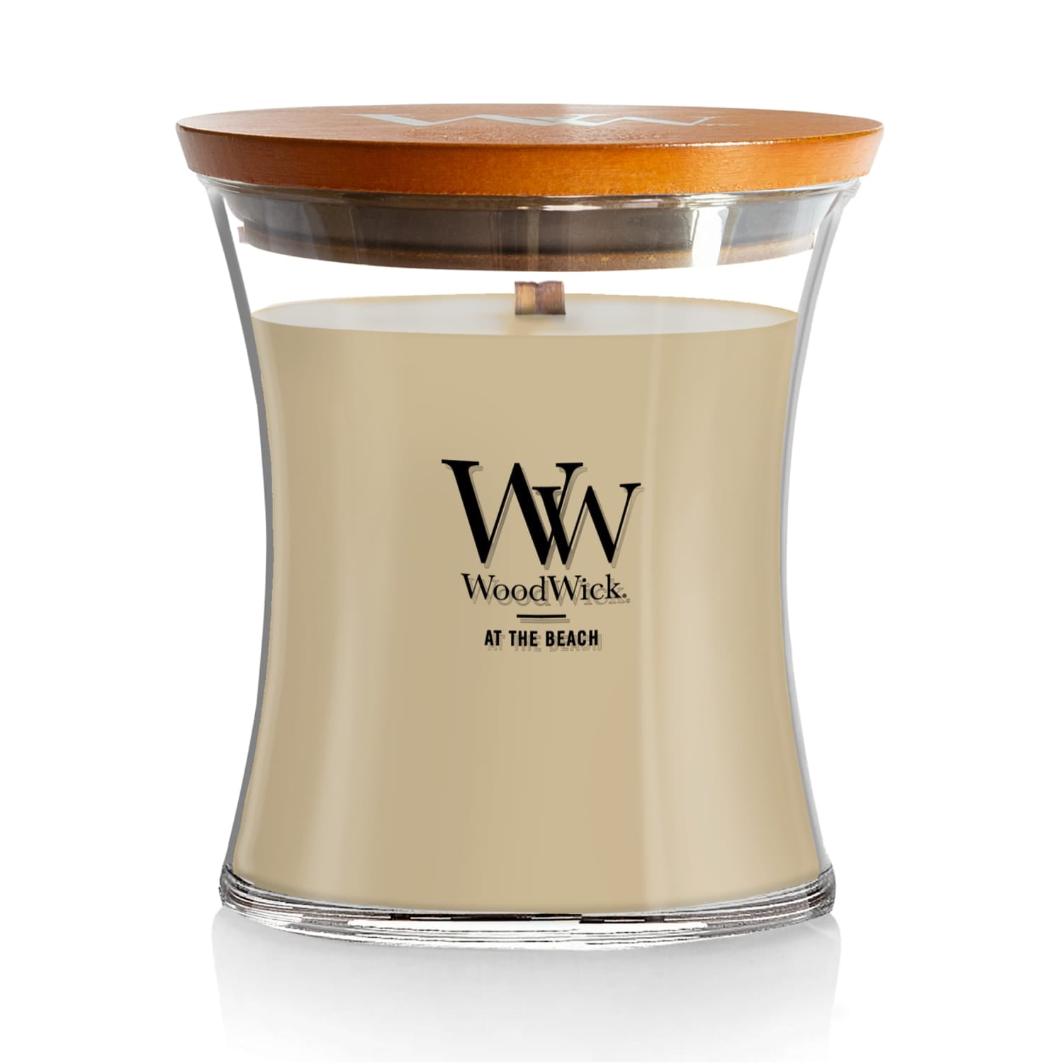 WoodWick Medium Hourglass Candle At The Beach - Premium Soy Blend Wax Pluswick Innovation Wood Wick Made in USA