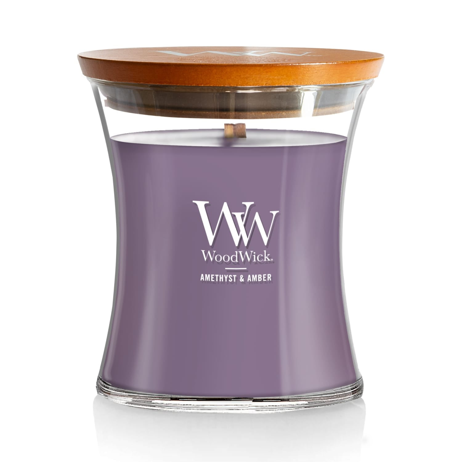 WoodWick Amethyst & Amber Scented Medium Hourglass Candle, Crackles as it Burns, Great for Gifting, 9.7oz