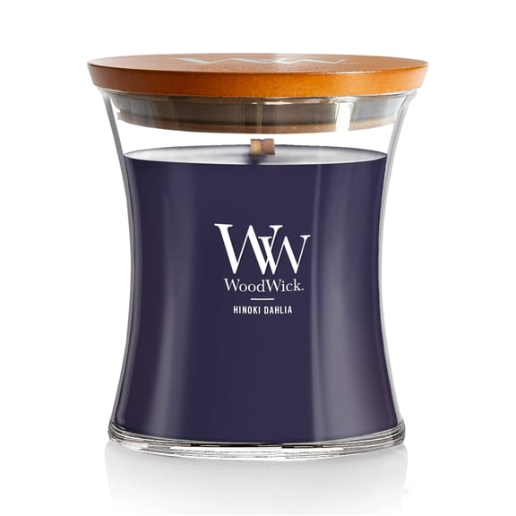 WoodWick Medium Hourglass Scented Candle, Crackles as it Burns, Hinoki Dahlia, 9.7oz