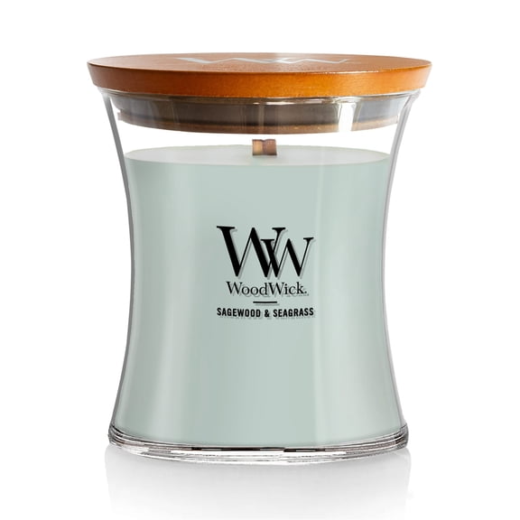 WoodWick Medium Hourglass Scented Candle, Crackles as it Burns, Sagewood & Seagrass, 9.7oz