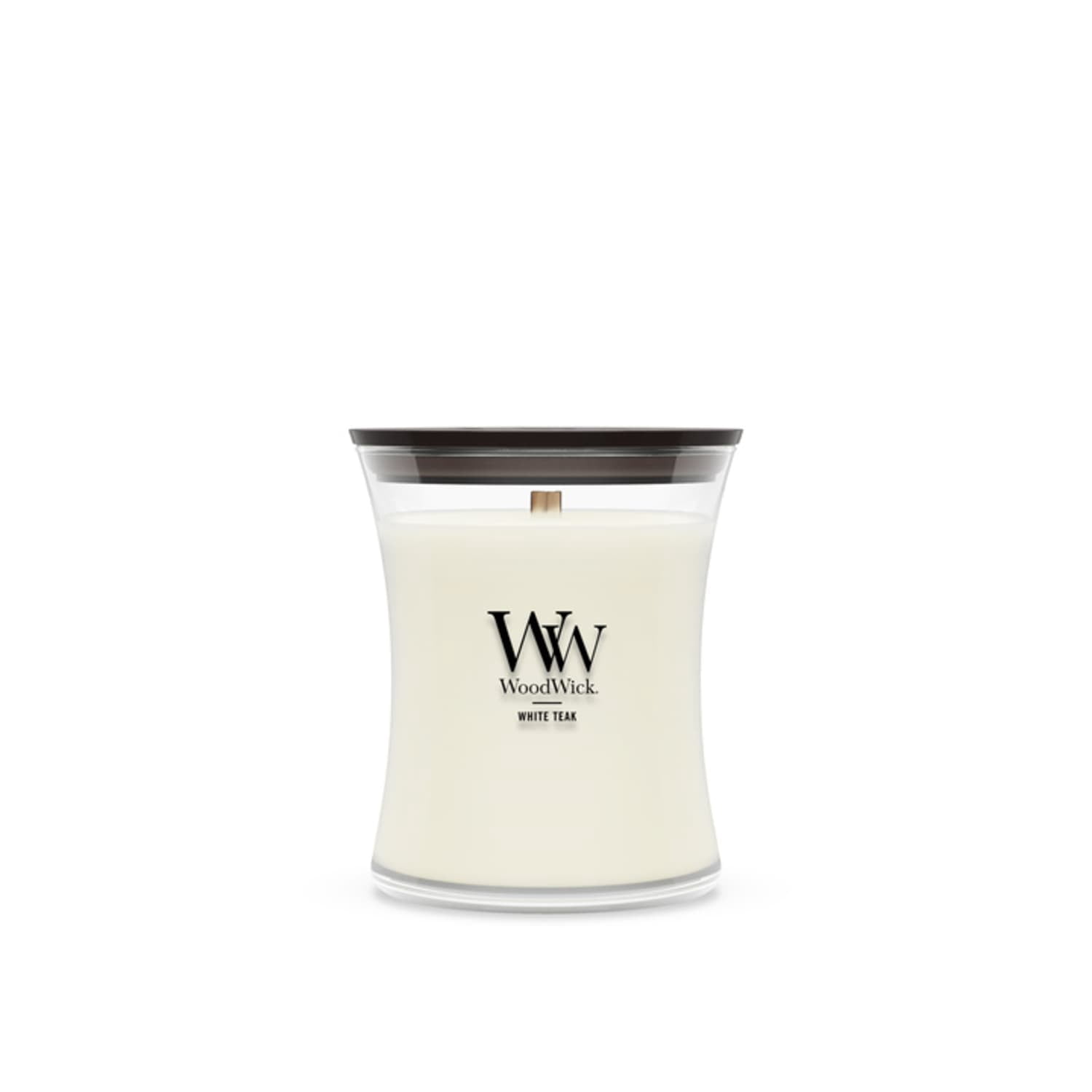 Woodwick, Scented Candle, 9.7 oz, White Teak, Hourglass Style
