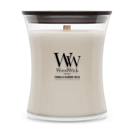 WoodWick Tonka & Almond Scented Medium Hourglass Candle, Crackles as it Burns, Perfect for Gifting, 9.7oz