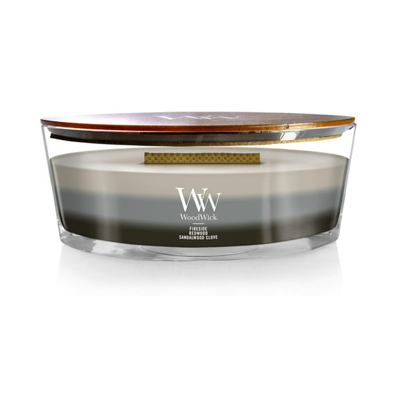 WoodWick Warm Woods Scented Trilogy Ellipse Candle, Crackles at it Burns, Up to 50 hrs burn time, 16oz