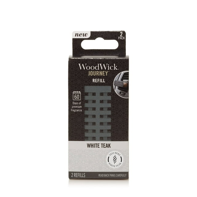 WoodWick White Teak Auto Reed Refills, 2 Pack, Car Air Freshener, Lasts