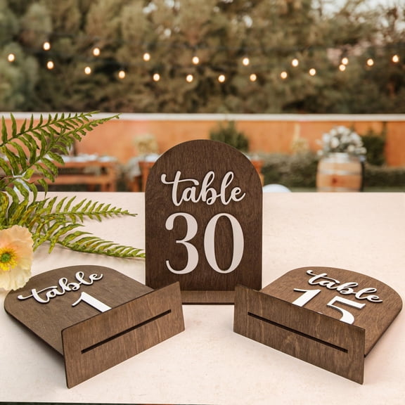 Woodamore Wood Wedding Table Numbers 1-30, 5x7 in Rustic Table Number Signs with Stands