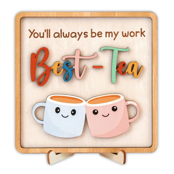Woodamore Work Bestie Wood Plaque with Stand, Coworker Birthday and Farewell Gift